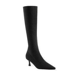 Cosy Island Black Pointed-Toe Sock Boots Kitten Heel Size 8